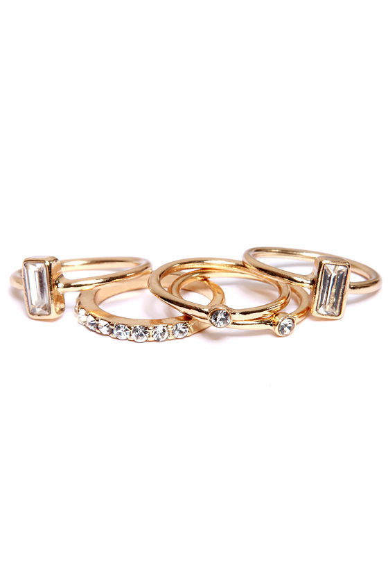 Cute Gold Rings Ring Set Rhinestone Rings 12.00 Lulus