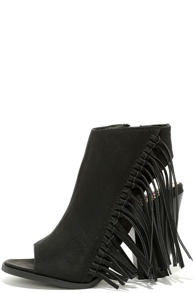 fringe open toe booties
