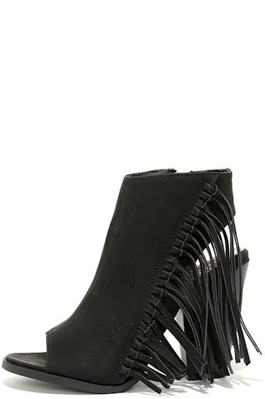Ankle Booties Fringe Open Toe Booties Liberty Black Python Miel