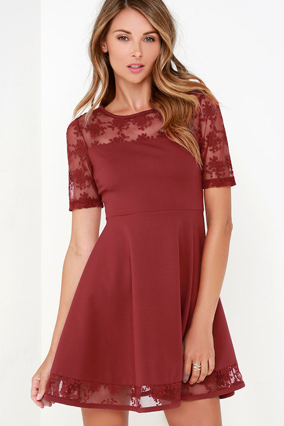 Beautiful Wine Red Dress - Short Sleeve Dress - Mesh Dress - $83.00 - Lulus