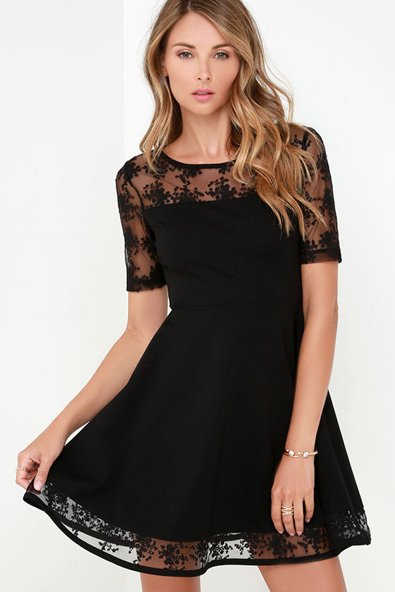 Beautiful Black Dress - Short Sleeve Dress - Mesh Dress - $83.00 - Lulus