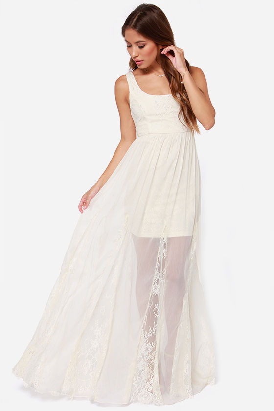 Pretty Cream Dress Lace Dress Maxi Dress 105 00