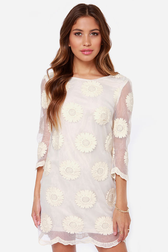Pretty Cream Dress Embroidered Dress Organza Dress 69.00 Lulus