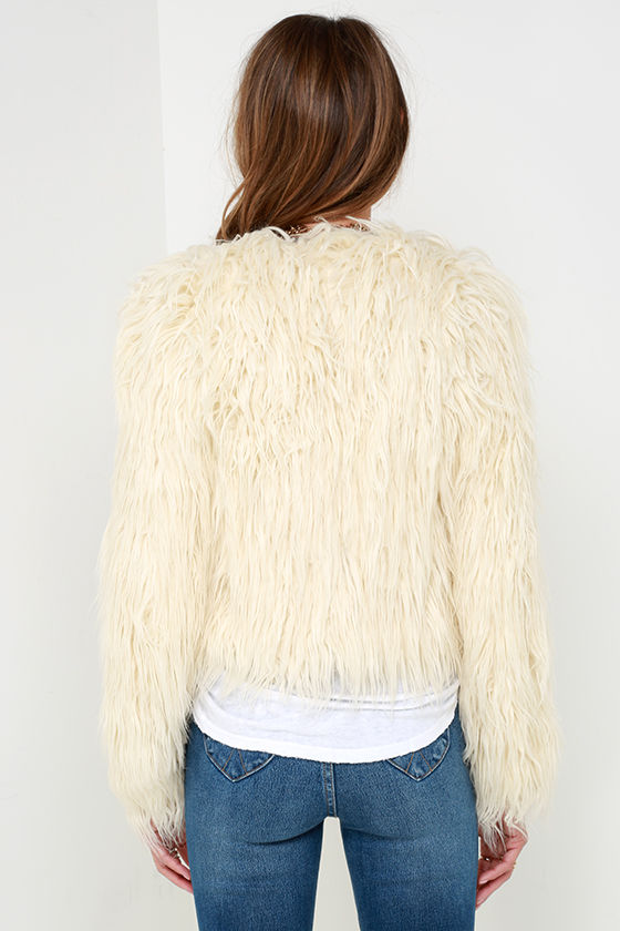 Cute Cream Jacket Faux Fur Coat Cropped Jacket 113.00