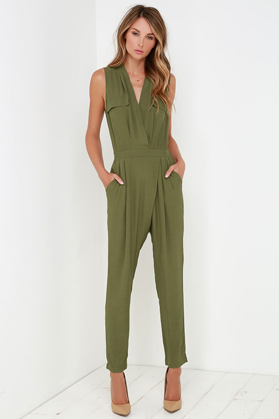 Olive green sleeveless sales jumpsuit