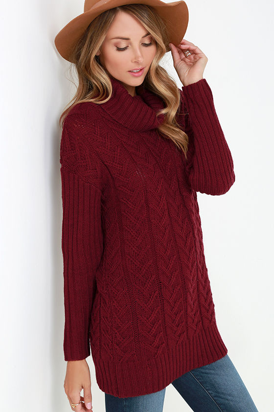 Glamorous Timeless Classic Burgundy Cable Knit Sweater