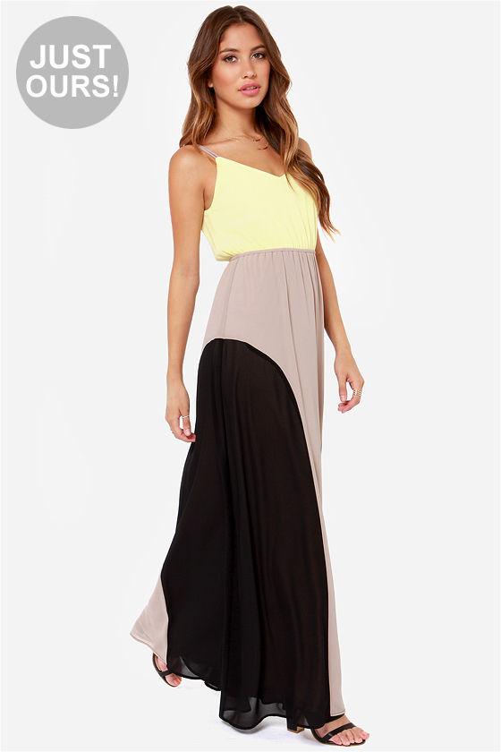 LULUS Exclusive By Your Side Yellow Color Block Maxi Dress - $49 ...