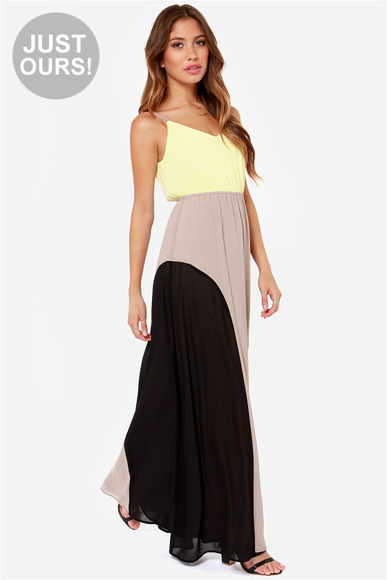 LULUS Exclusive By Your Side Yellow Color Block Maxi Dress 49