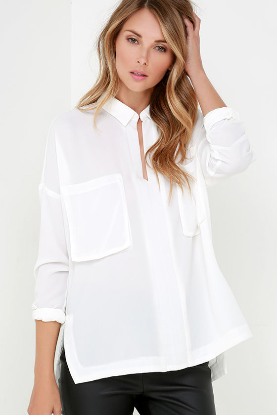 Ivory Top Collared Shirt Long Sleeve Top 42.00 Lulus