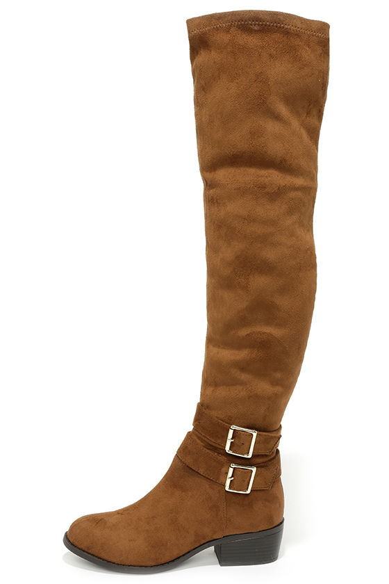 tan over the knee suede leather boots