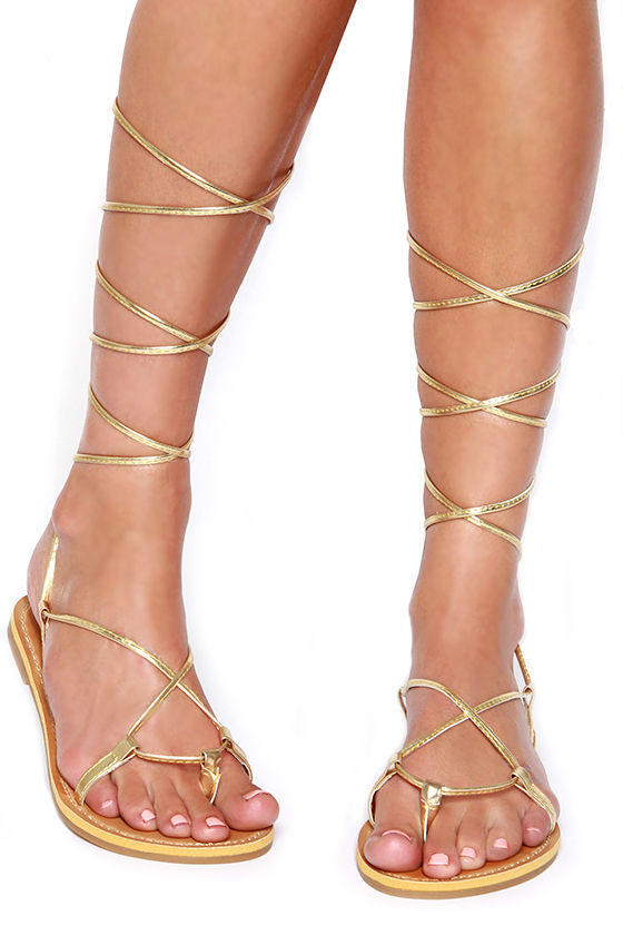 Cute Gold Sandals - Leg Wrap Sandals - $15.00 - Lulus