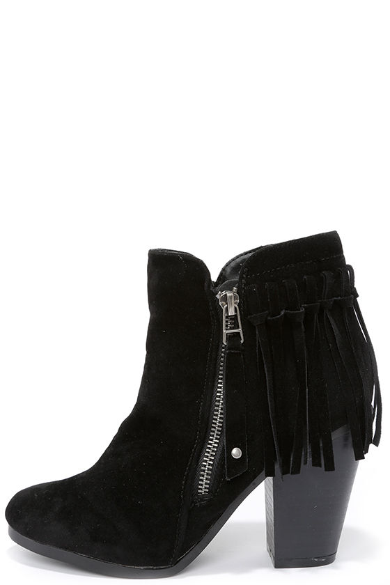 black fringe boots with heel