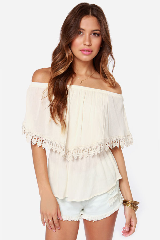 Cute Cream Top - Lace Top - Off the Shoulder Top - $40.00 - Lulus