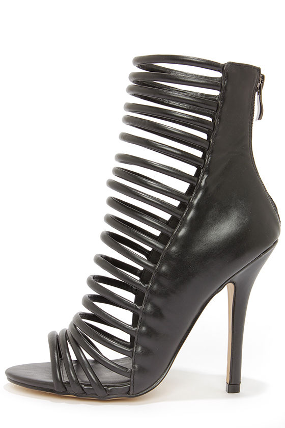 Black strappy bootie heels cheap