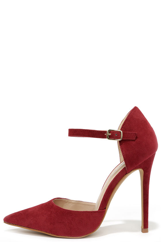 Chic Wine Red Heels - Pointed Toe Heels - Ankle Strap Heels - $34.00 ...