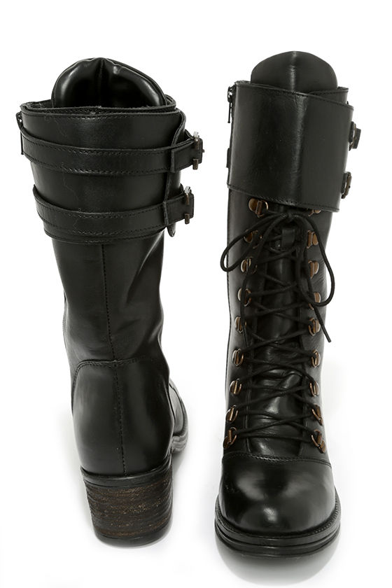 womens leather mid calf combat boots