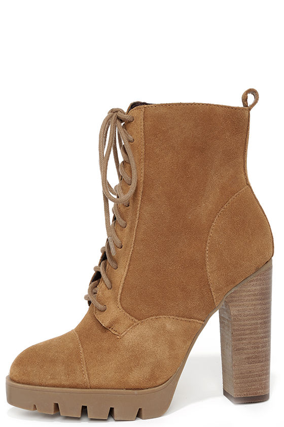 Cute Tan Boots - High Heel Boots - Lug 