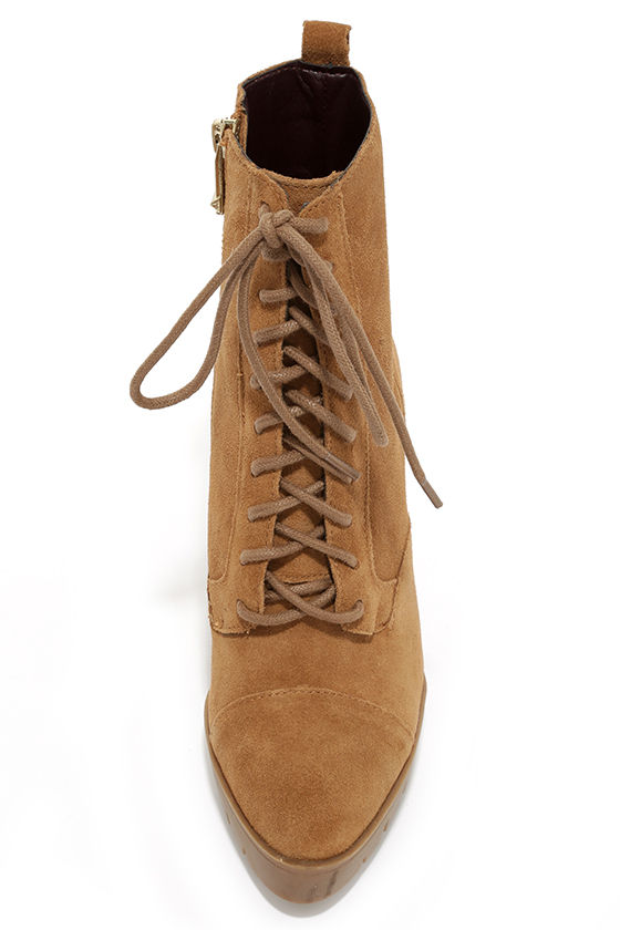 Cute Tan Boots - High Heel Boots - Lug Sole Booties - $113.00