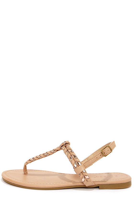 Bamboo Josalyn 06 Nude and Rose Gold Thong Sandals