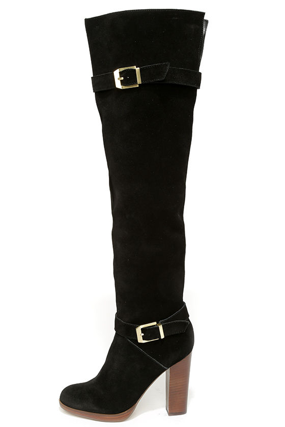 Report Signature Lipton Black Suede Leather Over the Knee Boots