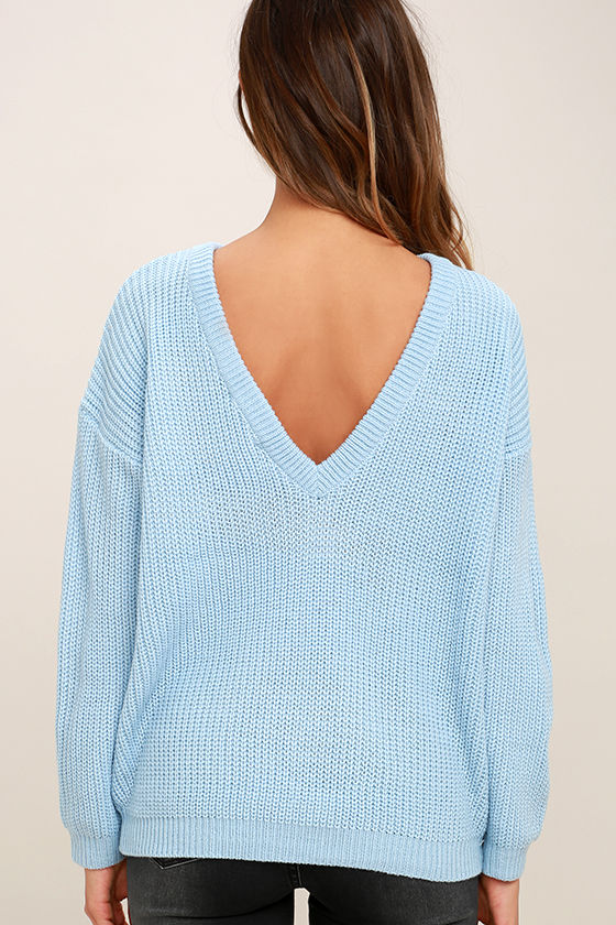 Light Blue Sweater Knit Top Backless Sweater Oversized Sweater