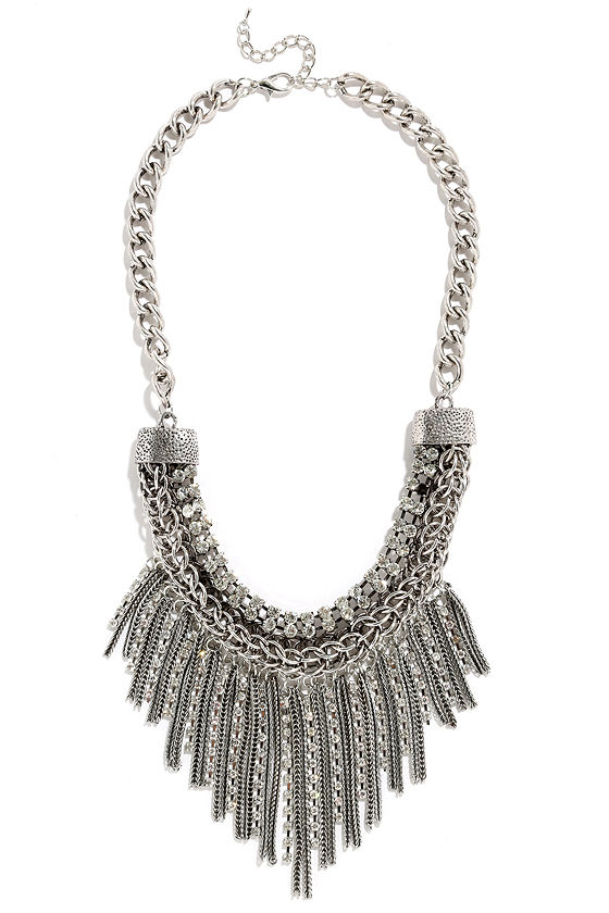 Cool Silver Necklace - Statement Necklace - Rhinestone Necklace - $23. ...