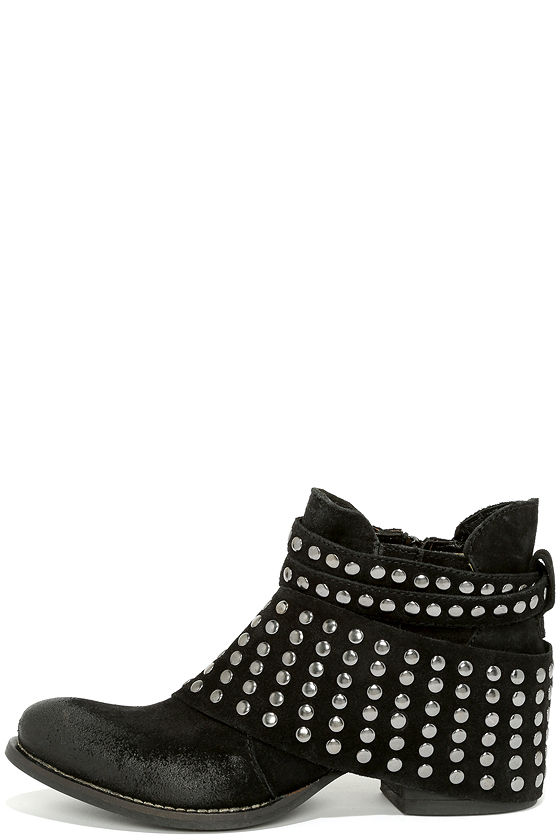 black leather studded ankle boots