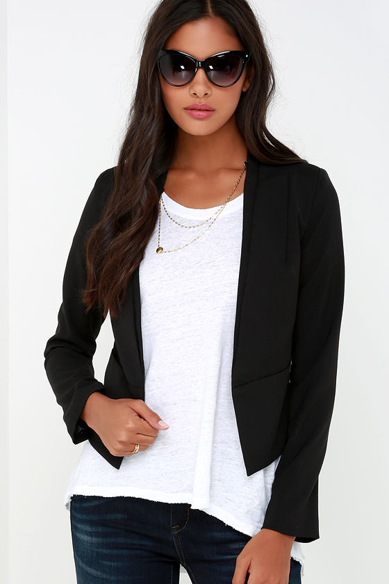 Chic Black Blazer Cropped Blazer Pocketed Blazer 52.00 Lulus