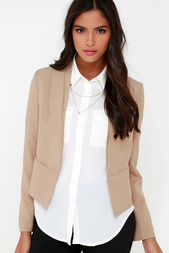 Chic Tan Blazer Cropped Blazer Pocketed Blazer 52.00 Lulus