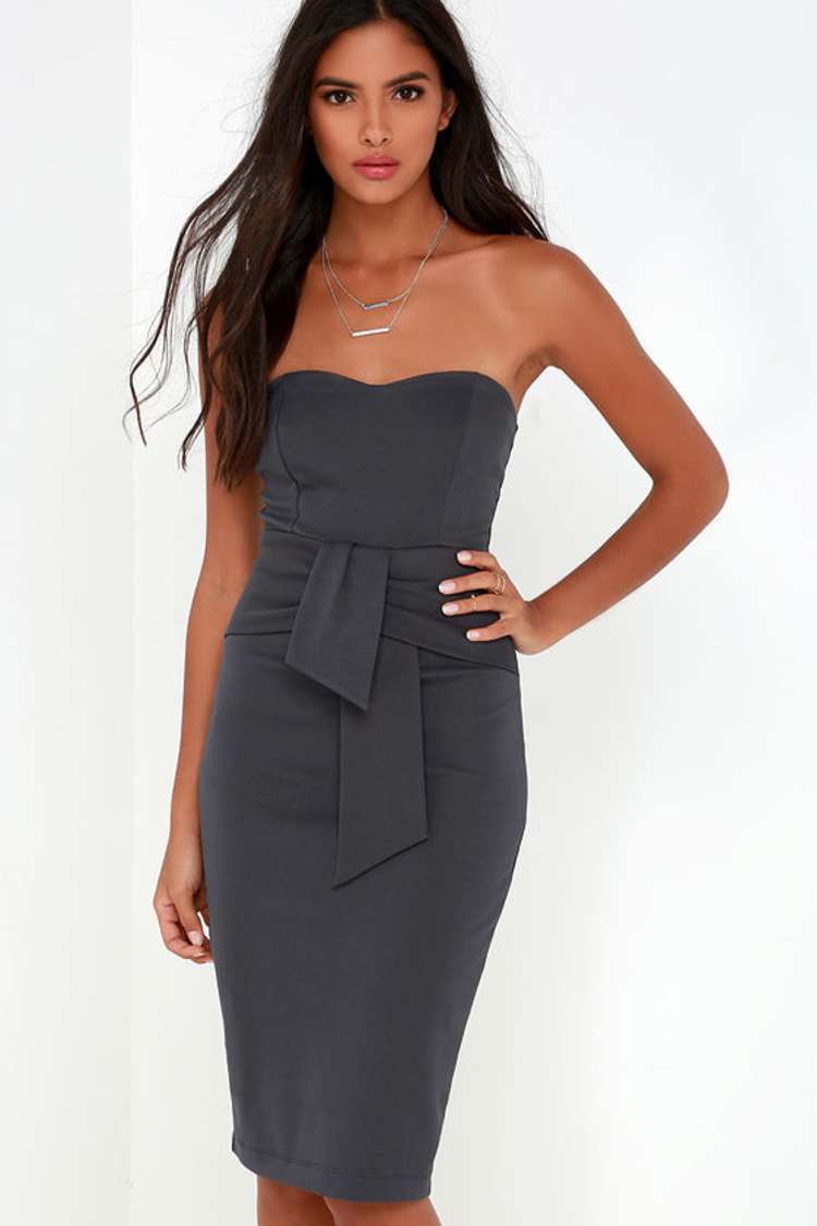 Sash Appeal Dark Grey Strapless Dress Sash Appeal Dark Grey Strapless Dress