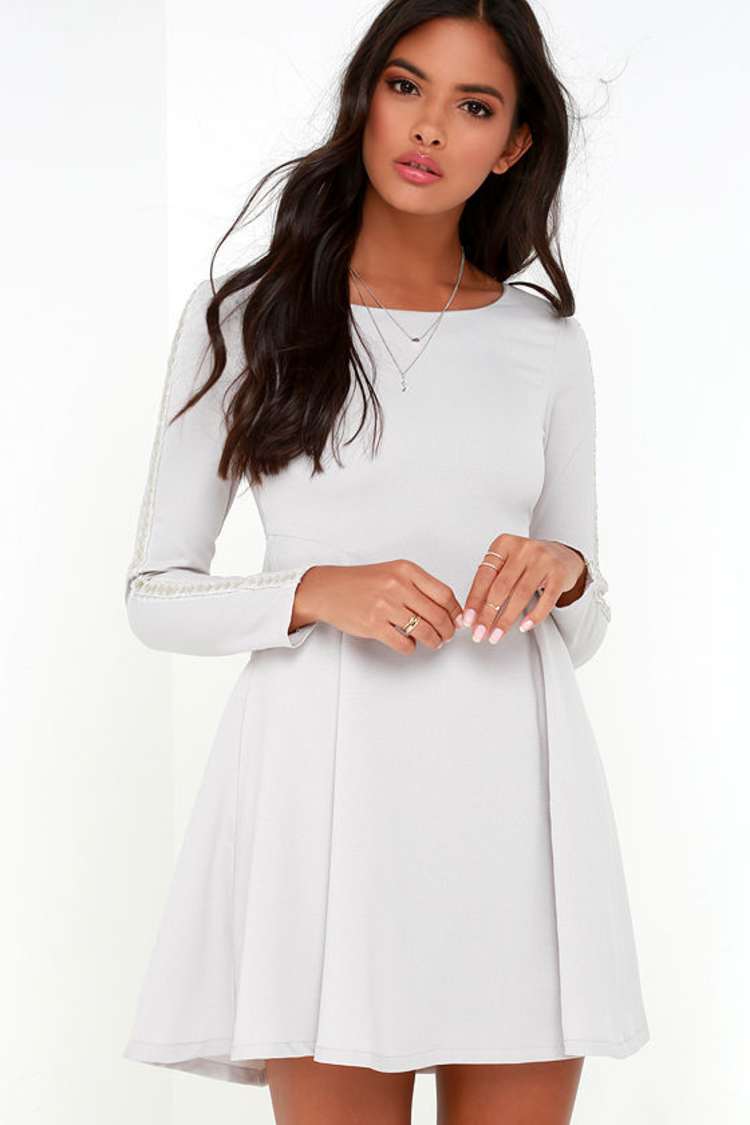 light grey long sleeve dress Gray Wool Long Sleeve Midi Dress  Handmade Winter Elegance