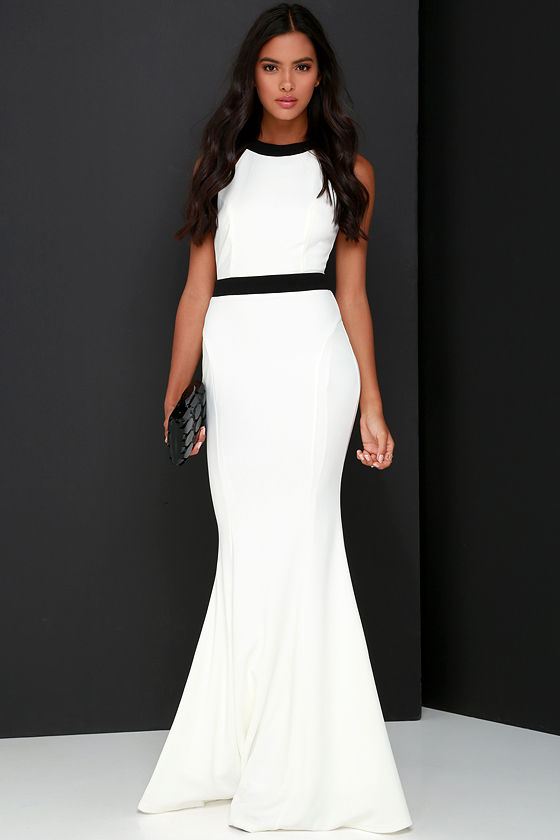 Ivory and Black Maxi Dress