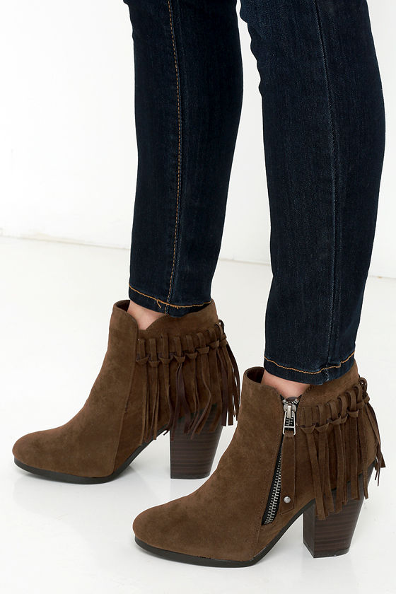 Cute Brown Booties - Fringe Booties - High-Heel Booties - $35.00