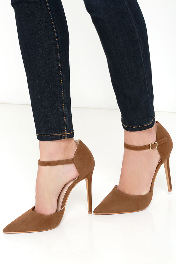 Chic Brown Heels - Pointed Toe Heels - Ankle Strap Heels - $34.00