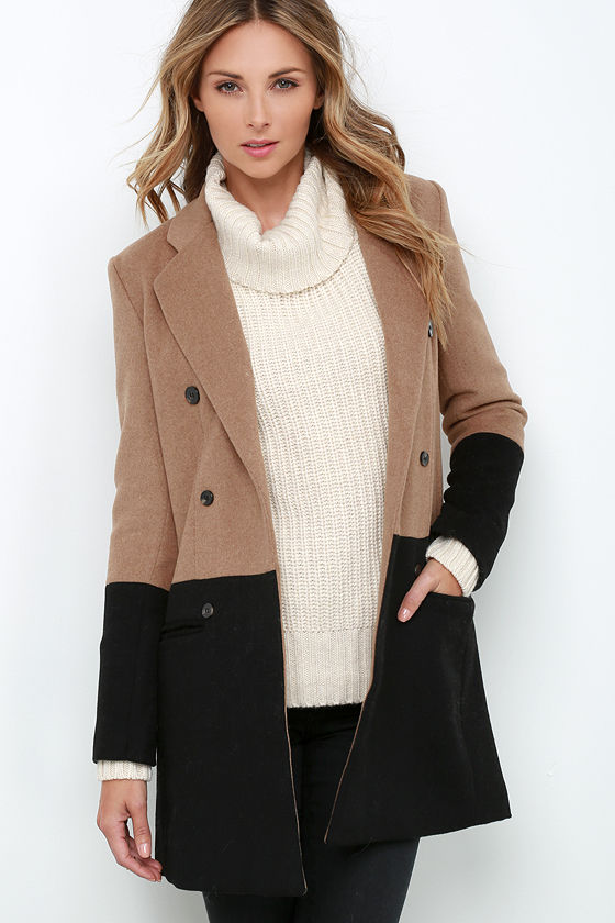 Color Block Coat - Black and Brown Coat - $154.00 - Lulus