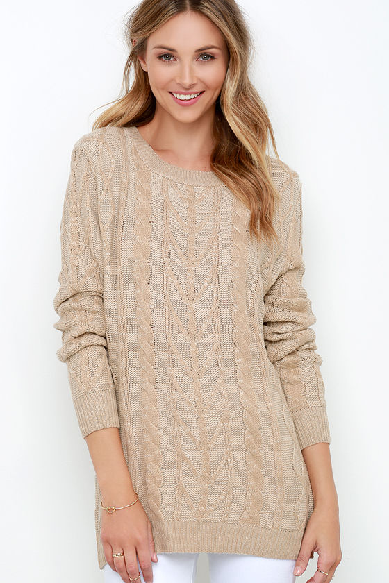 Cute Beige Sweater Cable Knit Sweater Knit Sweater 46.00 Lulus