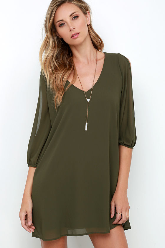 Shifting Dears Olive Green Long Sleeve Dress 1