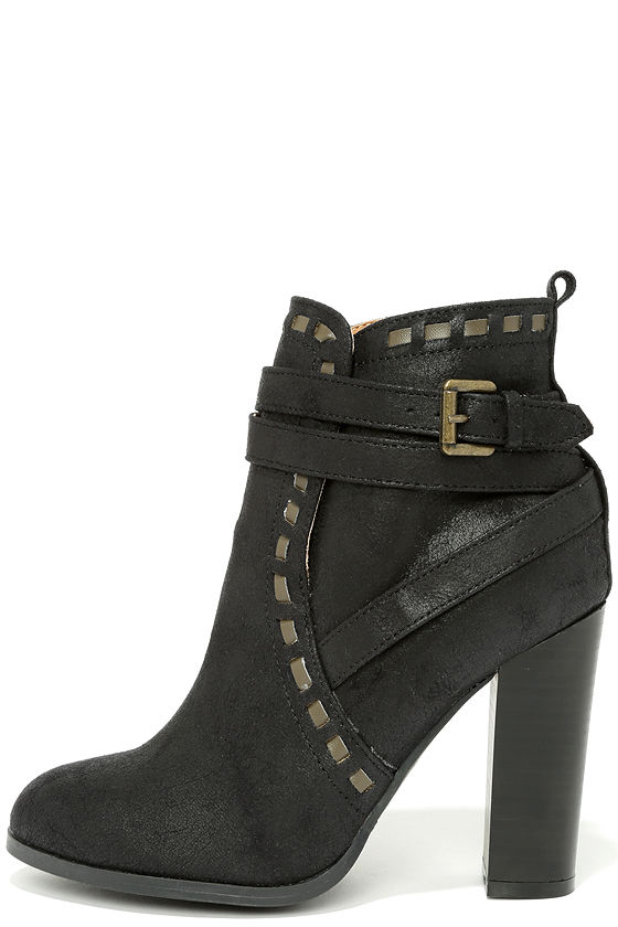 black suede high heel booties