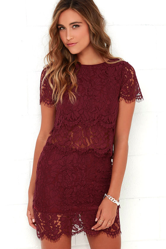 burgundy 2 piece dress