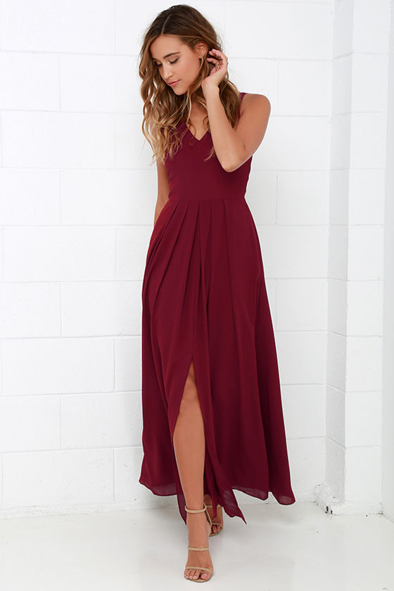 wine coloured maxi dress