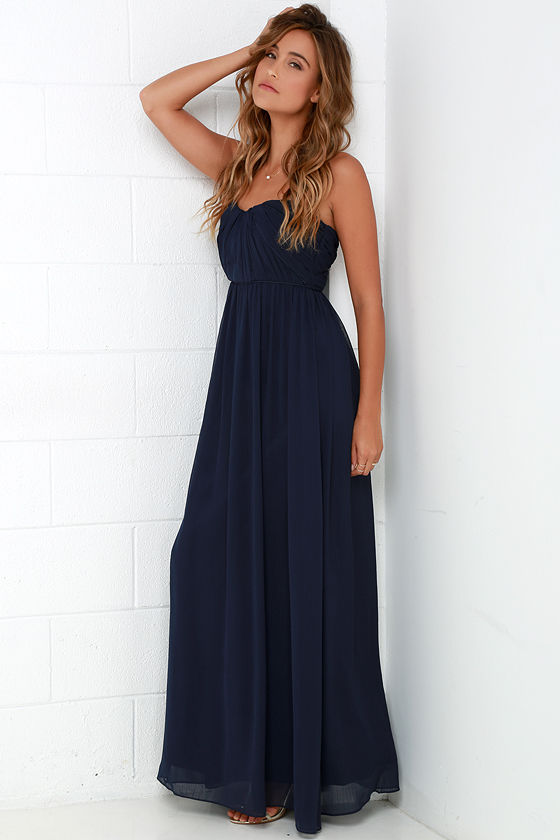 Draw Her In Navy Blue Strapless Maxi Dress 2