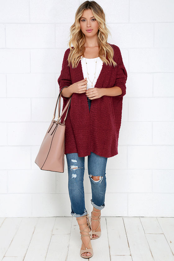 Cup of Cozy Wine Red Cardigan Sweater 2