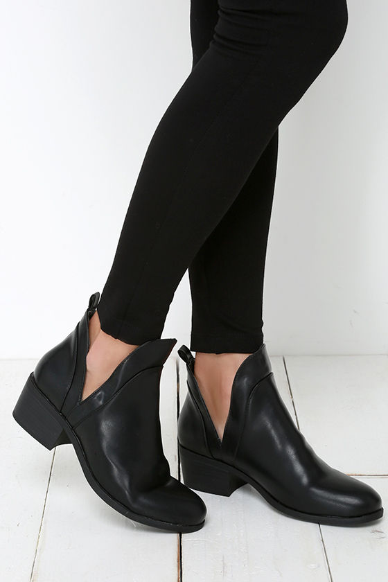 black leather cut out ankle boots