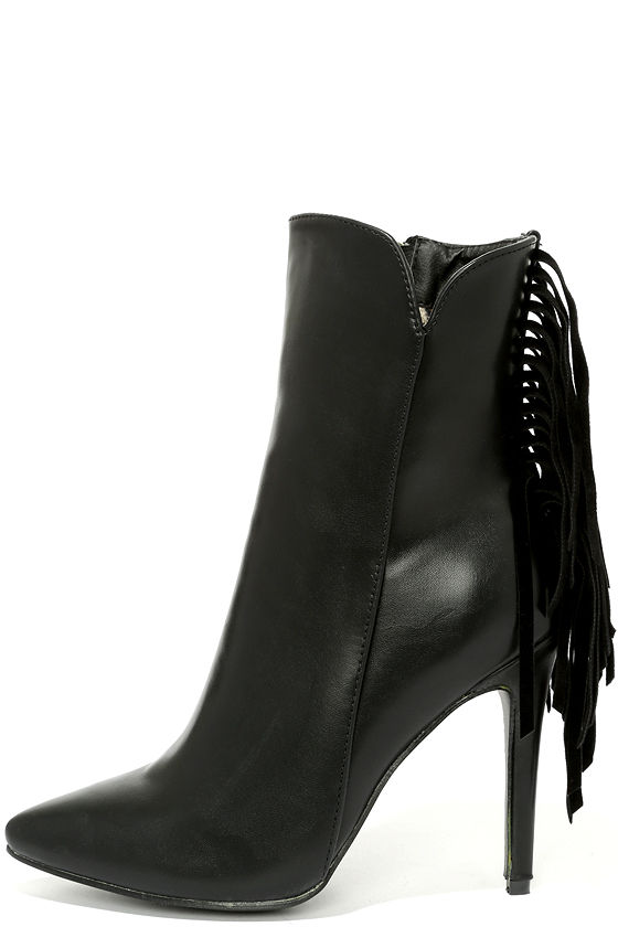 black chunky high heel booties