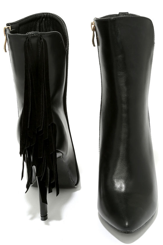 black chunky high heel booties