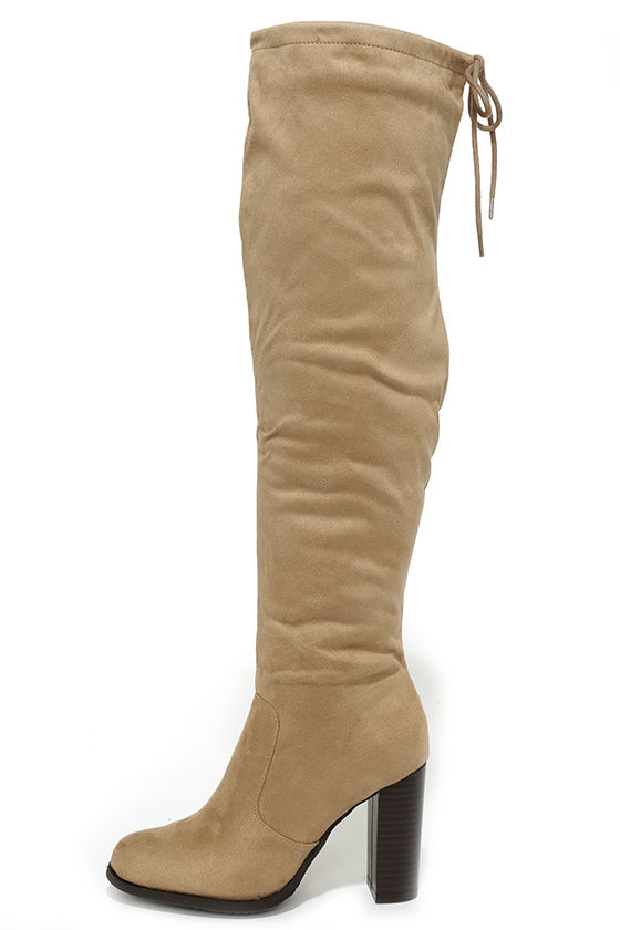 beige over the knee suede boots