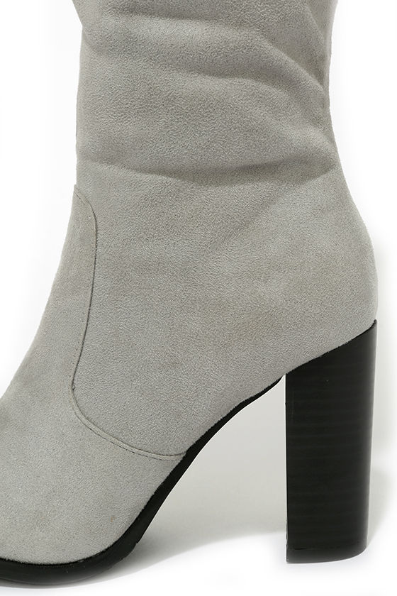 grey knee high boots heel