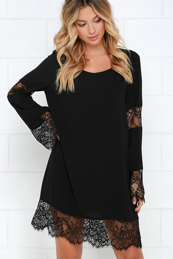 black lace shift dress with sleeves