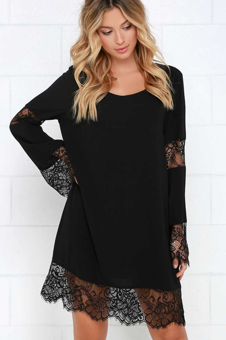 chinese dress ladies Black Le Stretch Lace Long Sleeve Dress main image 1