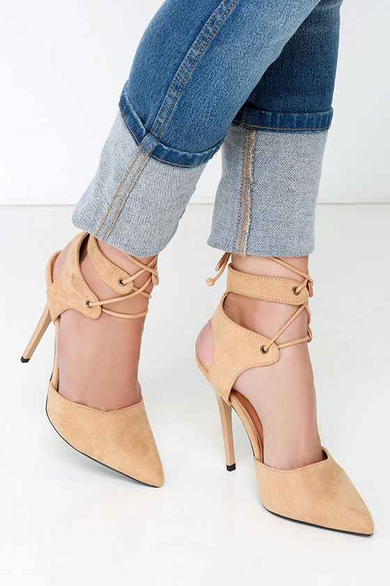 brown lace up chunky heels